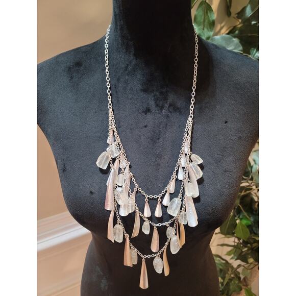 Women's Layered Silver Chain Necklace With Clear Crystal Drops And Lobster Clasp - Picture 2 of 6